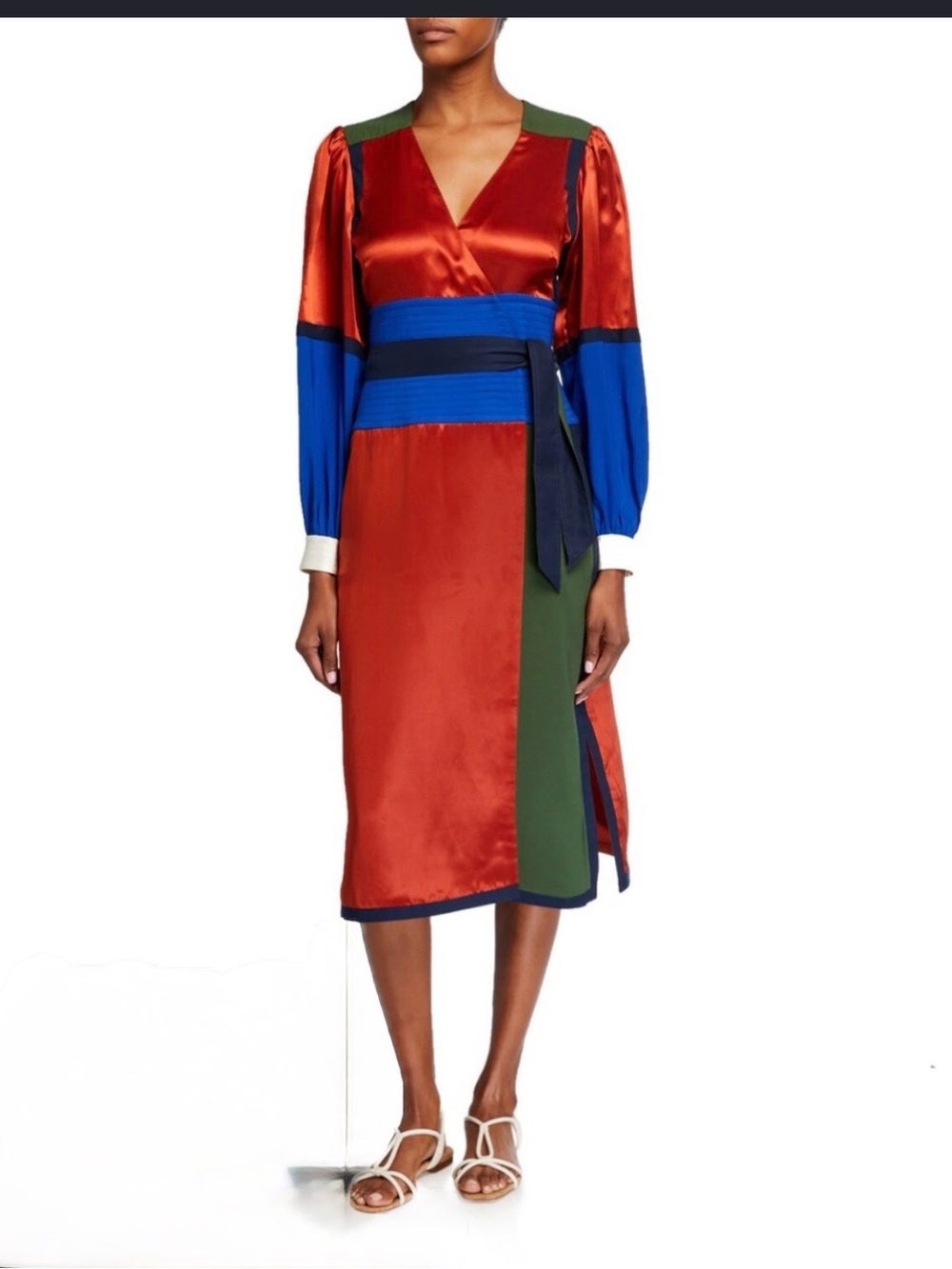 Tory Burch Color block midi dress with long sleeves size 10